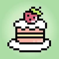 Pixel 8 bit A piece of cake. Birthday cake in vector illustration for game assets and cross stitch pattern.
