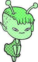 cute cartoon alien girl vector