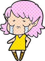 crying cartoon elf girl vector