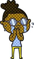 cartoon crying woman wearing spectacles vector