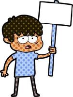 cartoon exhausted boy with placard vector