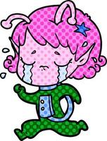 cartoon crying alien girl vector