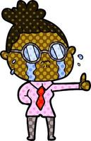 cartoon crying woman wearing spectacles vector