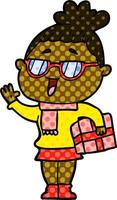 cartoon happy woman wearing spectacles vector