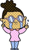 cartoon crying woman wearing spectacles vector