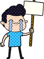 cartoon man crying holding sign vector