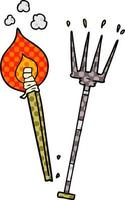 cartoon pitchfork and burning brand vector