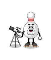 Illustration of bowling pin mascot as an astronomer vector