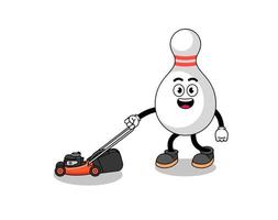 bowling pin illustration cartoon holding lawn mower vector