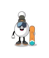 mascota, caricatura, de, bolos, pin, snowboard, jugador vector