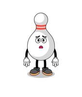 bowling pin cartoon illustration with sad face vector