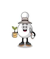 Illustration of bowling pin cartoon holding a plant seed vector