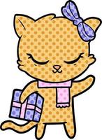 cute cartoon cat with present vector