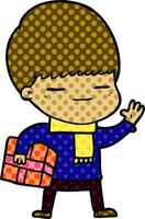 cartoon smug boy carrying present vector