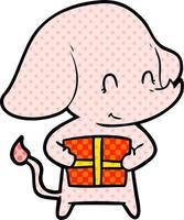 cute cartoon elephant with present vector