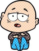 cartoon tired bald man vector