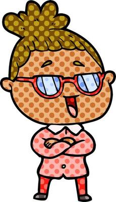 cartoon happy woman wearing spectacles