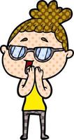 cartoon happy woman wearing spectacles vector