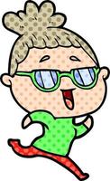 cartoon happy woman wearing spectacles vector