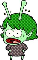 cartoon shocked alien girl vector