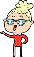 cartoon happy woman wearing spectacles vector