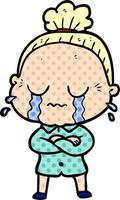 cartoon crying old lady vector