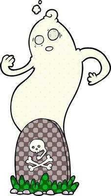 spooky cartoon grave with rising ghost