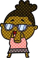 cartoon happy woman wearing spectacles vector