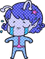 niña alienígena llorando de dibujos animados vector