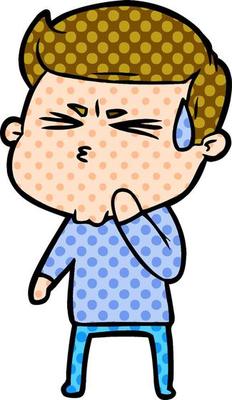 cartoon man sweating