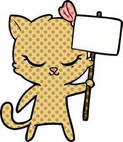 lindo gato de dibujos animados con signo vector