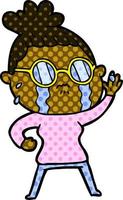 cartoon crying woman wearing spectacles vector