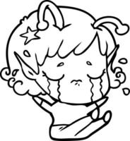 cartoon crying alien girl vector