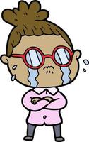 cartoon crying woman wearing spectacles vector