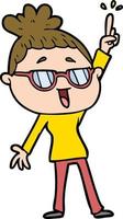 cartoon happy woman wearing spectacles vector