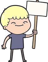 cartoon smiling boy with placard vector