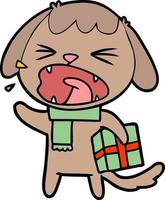 cute cartoon dog with christmas present vector