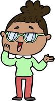 cartoon happy woman wearing spectacles vector