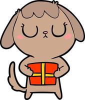 cute cartoon dog with christmas present vector