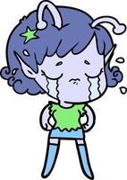 niña alienígena llorando de dibujos animados vector