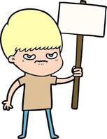 angry cartoon boy protesting vector