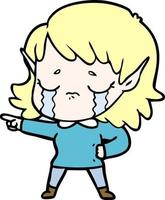 cartoon crying elf girl vector