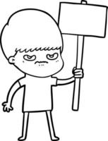 angry cartoon boy protesting vector