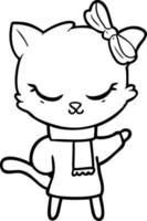 cute cartoon cat with bow vector