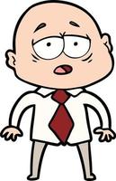 cartoon tired bald man in shirt and tie vector