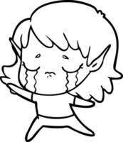 cartoon crying elf girl vector