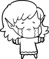 niña elfa llorando de dibujos animados vector