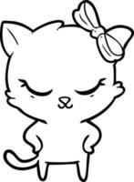 cute cartoon cat with bow vector