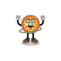 ilustración de personaje de pizza jugando hula hoop vector