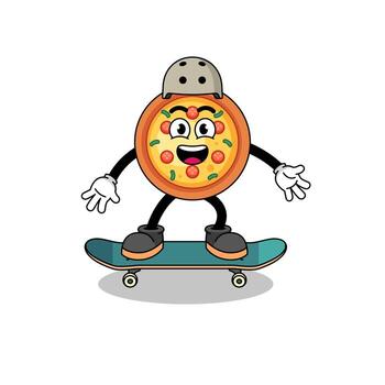 mascota de pizza jugando una patineta vector
